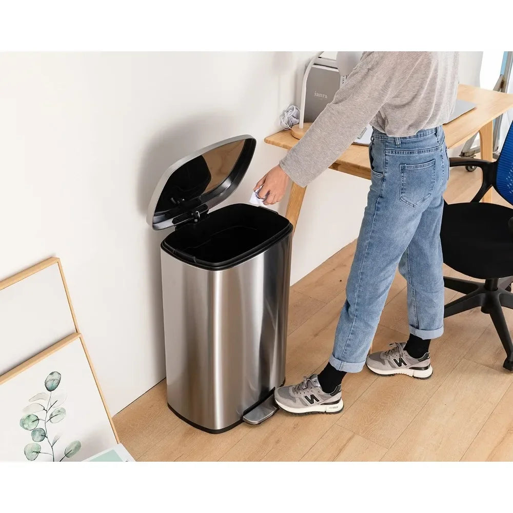 13 Gallon (50L) Kitchen Trash Can – Step Garbage Bin with Lid for Office, Bedroom & Bathroom