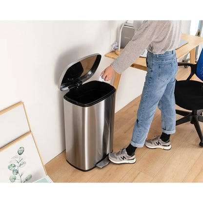 13 Gallon (50L) Kitchen Trash Can – Step Garbage Bin with Lid for Office, Bedroom & Bathroom