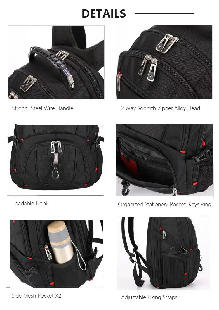 Swiss Multifunctional 17 Inch Laptop Backpack – Durable Travel Bag with USB Charging Port, Water-Resistant College Bookbag