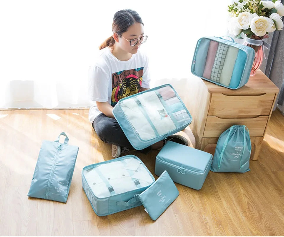 7 Piece Travel Bag Organizer Set - Luggage & Clothing, Shoes, Blanket Packing Cubes & Pouches