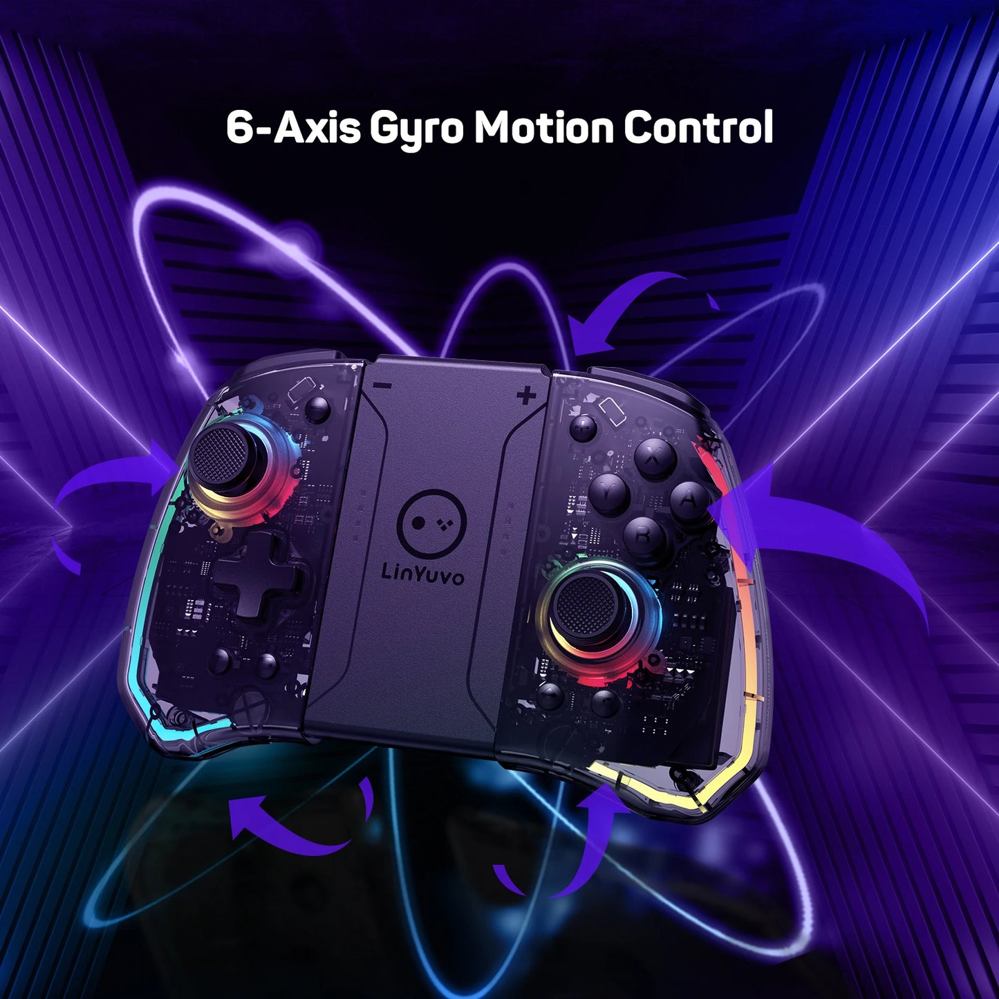 LinYuvo KS40 Transparent Wireless Joy-Pad – 8 Color LED Controller with Turbo Function for Switch/NS OLED & Lite