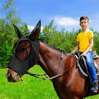 Anti-Fly Knitted Mesh Horse Mask — Breathable Anti-Mosquito & Anti-Worm Equestrian Riding Gear