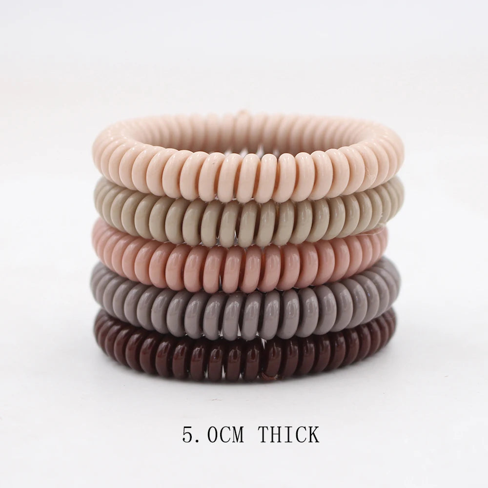 5Pcs Matte Spiral Hair Bands - Fashion Telephone Wire Elastic Hair Ties Stretchable Cord Rubber Bands for Women & Girls