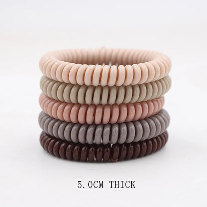 5Pcs Matte Spiral Hair Bands - Fashion Telephone Wire Elastic Hair Ties Stretchable Cord Rubber Bands for Women & Girls