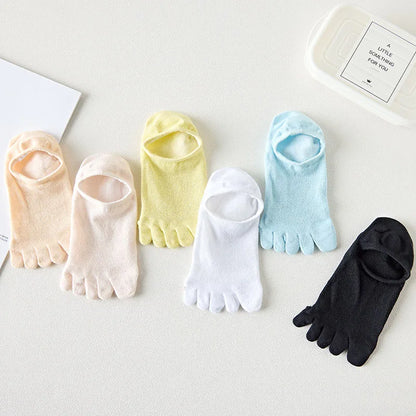 Men & Women Five-Finger Toe Socks – Breathable Mesh No-Show Ankle Sports Socks, Sweat-Absorbing Cotton Short Boat Socks