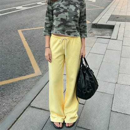 Y2K Low-Rise Flare Sweatpants - Women's Drawstring Wide-Leg Bootcut Casual Streetwear Trousers