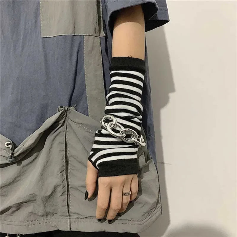 Warm Knitted Long Fingerless Gloves – Striped Elbow Mittens for Women, Fashion Christmas Gift