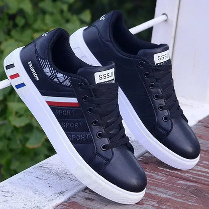Men Casual Sneakers – Lightweight PU Leather Breathable White Sports Shoes, Zapatillas Hombre Flat Athletic Tenis Footwear