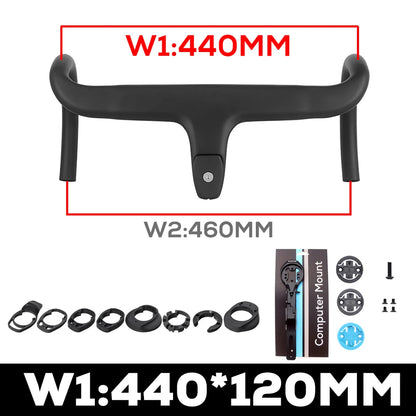 ULLICYC T1 Carbon Fiber Road Bike Handlebar - Integrated Internal Cable Routing Cockpit with Mount Spacers 360–380mm