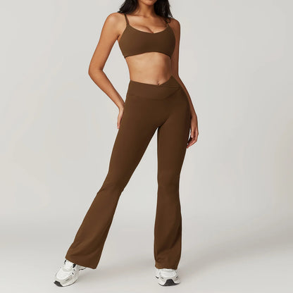 Women’s 2PCS Sportswear Yoga Set – Short Sleeve Crop Top & High Waist Leggings for Gym & Fitness