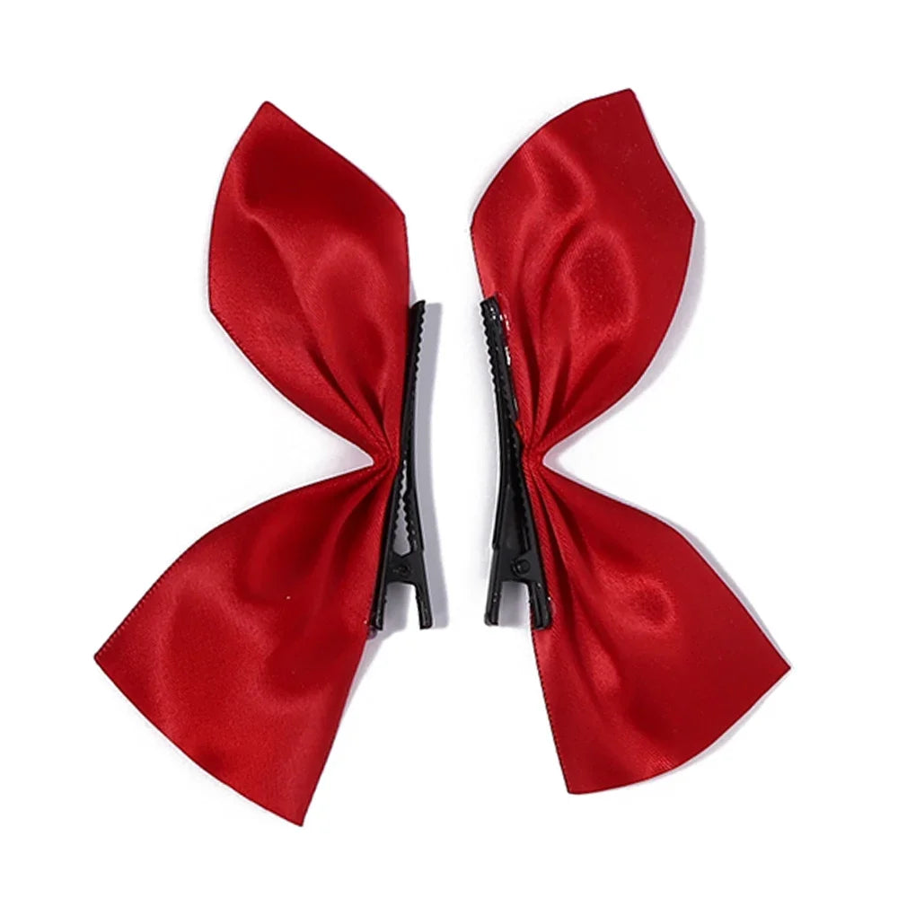 2pcs Black & White Ribbon Hair Bow Clips – Vintage Bowknot Side Hairpins, Cute Barrettes for Girls & Women, Headdress Accessories