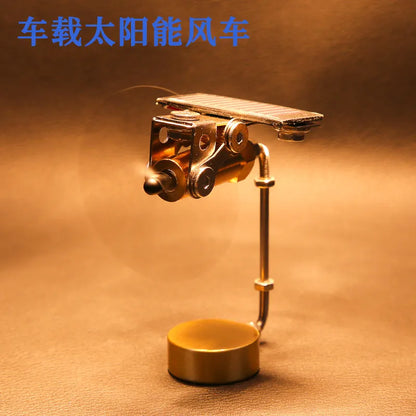 Solar Car Fan Ornament - Creative Metal Model Decoration for Car Interior