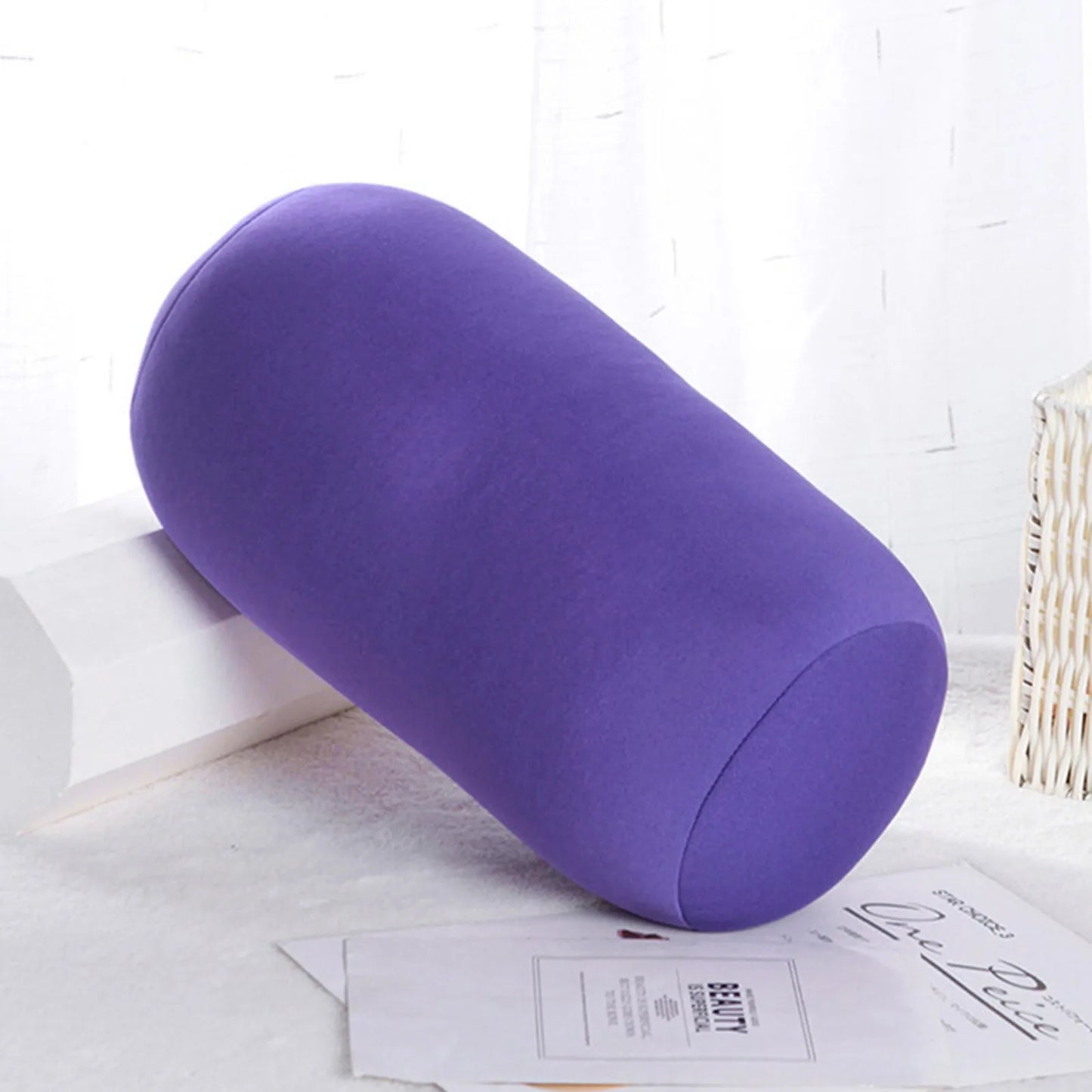 Solid Color Cylindrical Neck Pillow – Washable Round Cushion for Bedroom, Seat, Headrest & Travel Support