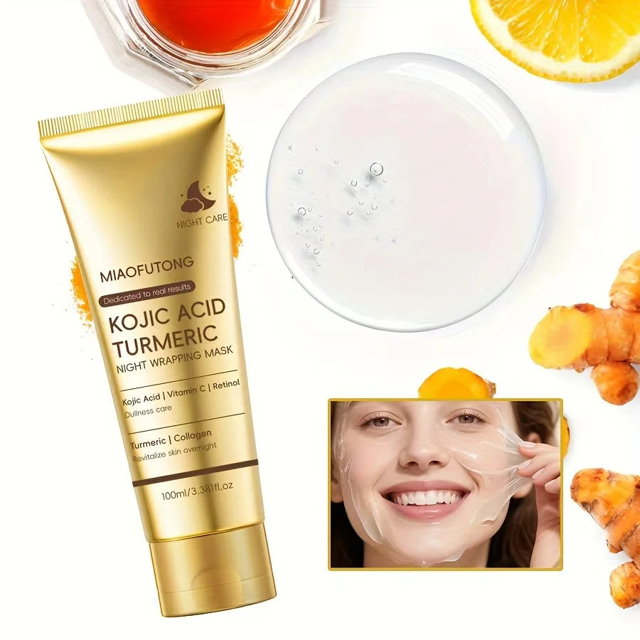 Kojic Acid Turmeric Overnight Peel-Off Mask - 100ml Hydrolyzed Collagen Brightening & Skin-Firming Korean Facial Treatment