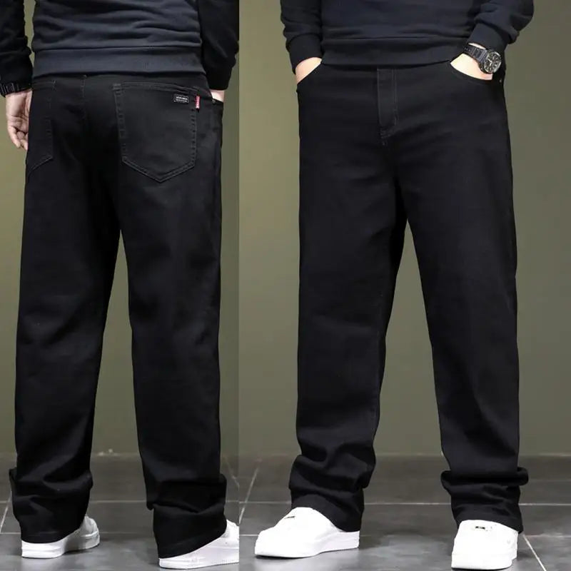 Big Size Men’s Black Jeans – Wide-Leg Denim Pants for 45–150kg, Comfortable Fit Hombre Trousers