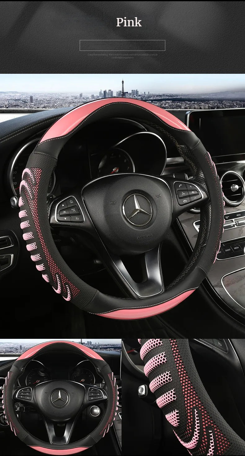 3D Honeycomb Leather Steering Wheel Cover – Durable Anti-Slip Universal Fit for 14.5-15 Inch Wheels