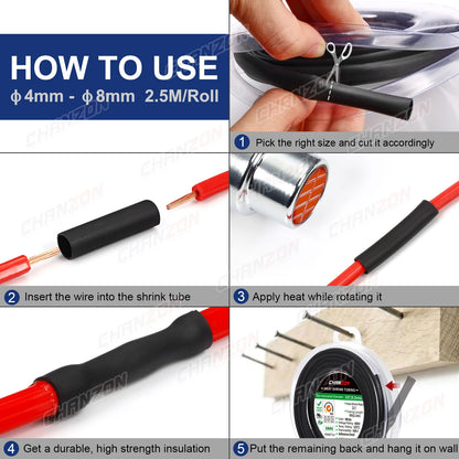 1.22M-2.5M Heat Shrink Tube with Glue – 4:1 Double Wall Adhesive Lined, Waterproof Marine Grade Shrinking Wrap for Wire