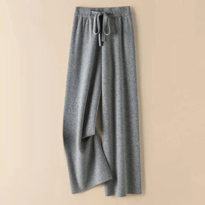 Thick Warm Knitted Pants - Women's High Waist Soft Elastic Straight Leg Ankle-Length Korean Fashion Trousers