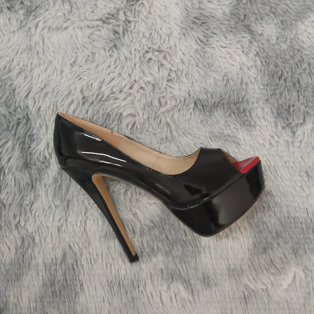 Women’s Sexy Platform Peep Toe Pumps – 14cm Stiletto Patent Leather High Heels for Party & Wedding