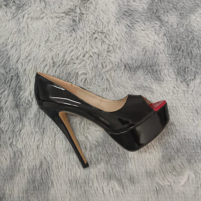 Women’s Sexy Platform Peep Toe Pumps – 14cm Stiletto Patent Leather High Heels for Party & Wedding