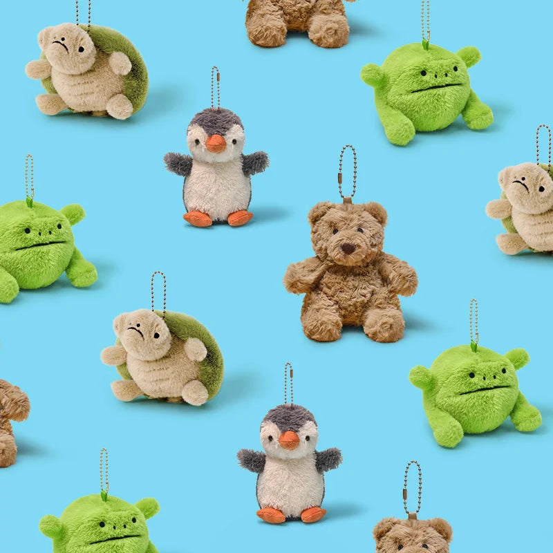 10cm Cute Animal Plush Keychains – Penguin, Frog, Bear & Turtle Soft Toy Charms for Bags, Perfect Birthday Gift for Kids & Women