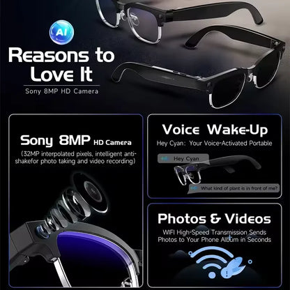 2026 AI Smart Glasses with 120+ Language Translation – 800W Camera, 8K Video, Music & Call Functions, Color-Changing Business Glasses for Men