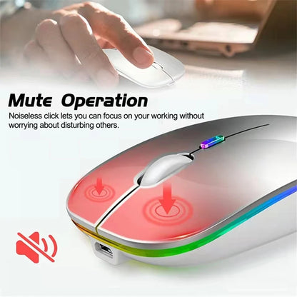 LED Wireless Mouse - USB Rechargeable, Bluetooth-Compatible RGB Ergonomic Silent Mouse with Backlight for Laptop, PC, iPad