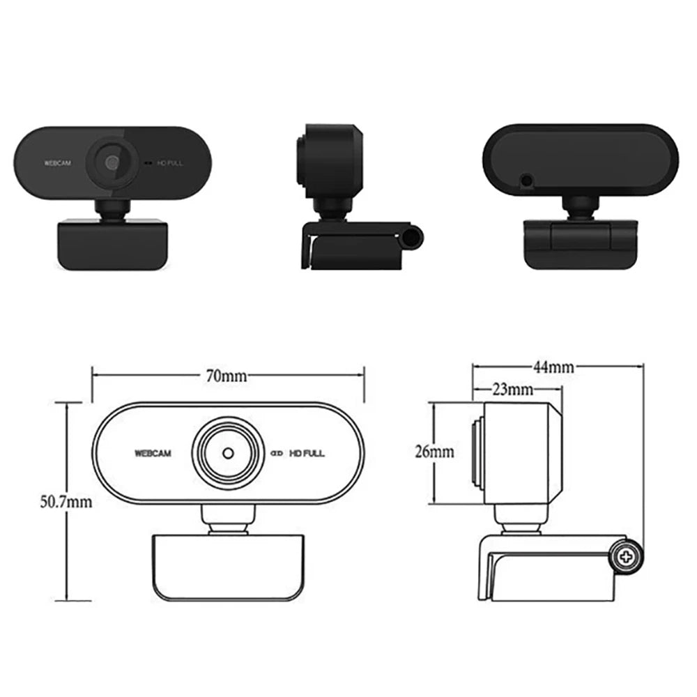 2K/1080P/720P/480P HD USB Webcam – Mini Desktop & Laptop Camera with Microphone and Privacy Cover for YouTube & Skype