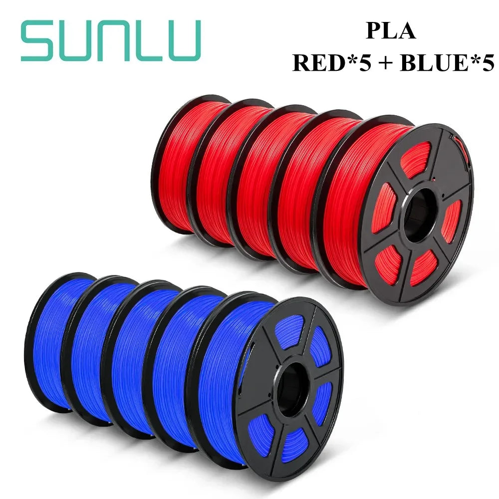 SUNLU 10KG 3D Printer Filament Set – 1.75mm PLA, PETG, PLA+ & Clear, 10 Rolls x 1KG Neatly Wound for 3D Printers & 3D Pens
