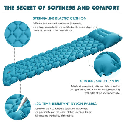 Outdoor Inflatable Sleeping Pad – Ultralight Camping Mattress with Pillows for Hiking & Trekking