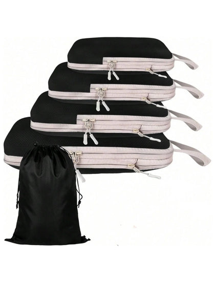 6-Piece Compressible Waterproof Nylon Packing Cubes Set – Portable Travel Storage Bags with Handbag Luggage Organizer