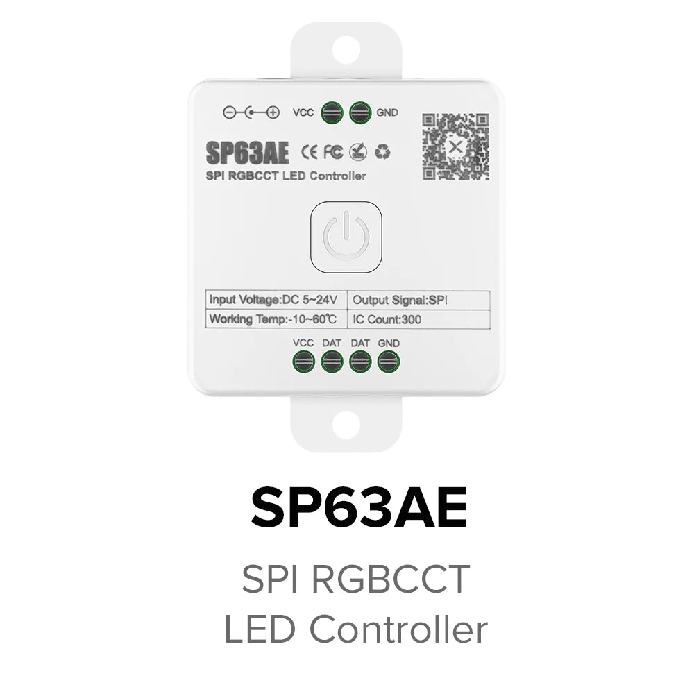 SP630E All-in-One LED Controller 5CH PWM SPI, RGB/RGBW/CCT Music Sync Bluetooth, Compatible with WS2812B WS2811 SK6812 FCOB 5050 5V–24V LED Strip