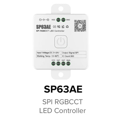 SP630E All-in-One LED Controller 5CH PWM SPI, RGB/RGBW/CCT Music Sync Bluetooth, Compatible with WS2812B WS2811 SK6812 FCOB 5050 5V–24V LED Strip