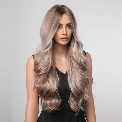 ALAN EATON Black Long Wavy Synthetic Wig – Natural Afro Hair, Middle Part, Heat-Resistant Fiber for Daily Use