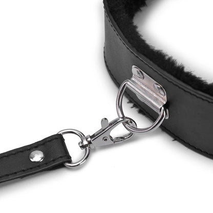 Plush-Lined BDSM Leather Collar & Leash Set - Adjustable Adult Bondage Restraint Accessory