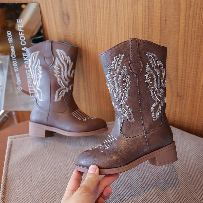 Children’s Western Embroidered Boots - Tall Fall & Winter Boots for Boys & Girls Ages 3–18