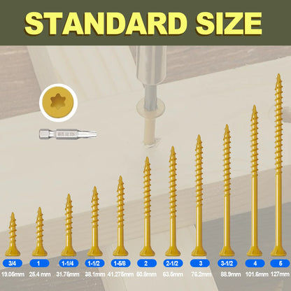 250-Piece T25 Yellow Wood Screws - #8 x 1.5-Inch Star Drive Self-Tapping Screws for DIY, Decks, Fences & Furniture