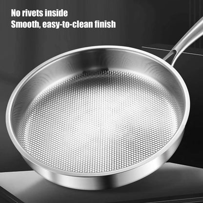 Titanium Frying Pan with Glass Lid - Non-Stick Even-Heating Stainless Steel Skillet for Kitchen Cooking, 26/28/30cm