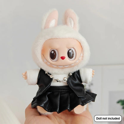 17cm Mini Plush Doll Outfit — K-Pop EXO Labubu Idol Accessories with Flower Shirt, Leather Jacket & Skirt for Gift