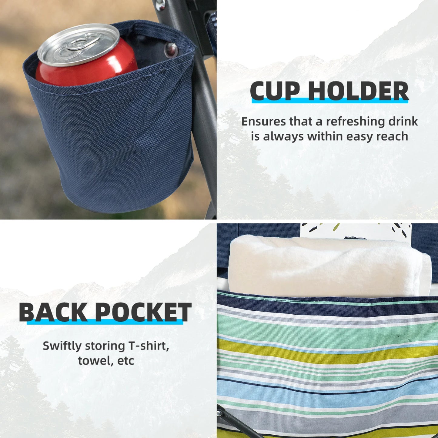 Tisetrail 2-Pack Portable Beach Chairs – Low Back Sling Chairs with Cup Holder, Folding Mesh Sand Chairs for Adults, Lightweight