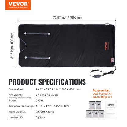VEVOR Portable Sauna Blanket for Detox – Far Infrared Sauna for Home Relaxation, Adjustable Temperature & Timer