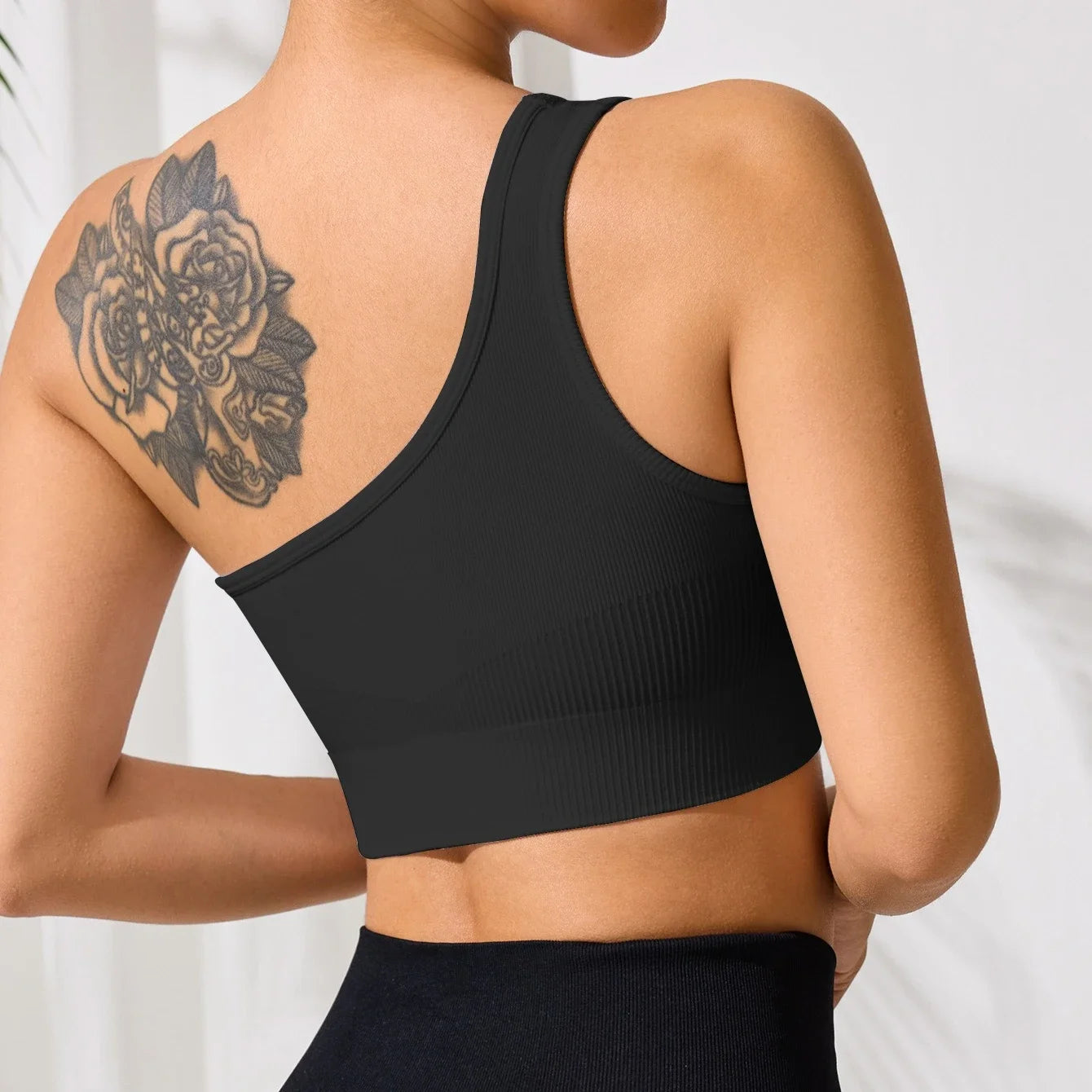 Seamless One Shoulder Yoga Sports Bra for Women – Mileegirl Ribbed Crop Top Quick Dry Gym Workout Bra