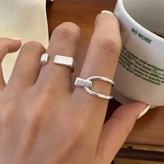 VENTFILLE 925 Sterling Silver Adjustable Ring – Vintage Hollow Line Punk Hip Hop Couple Jewelry