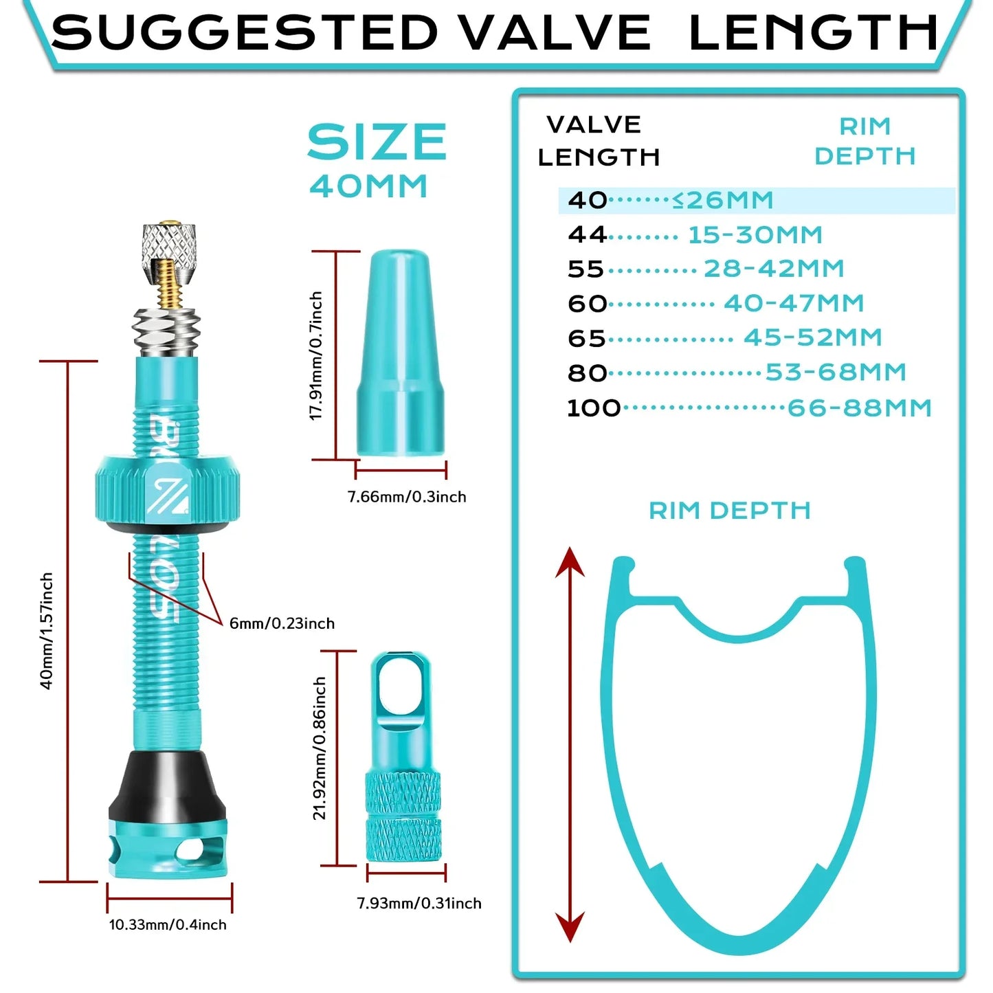 BUCKLOS Presta Tubeless Valve Stem 40/44/55/60mm — High-Quality Bike Tire Nipple for Road & MTB