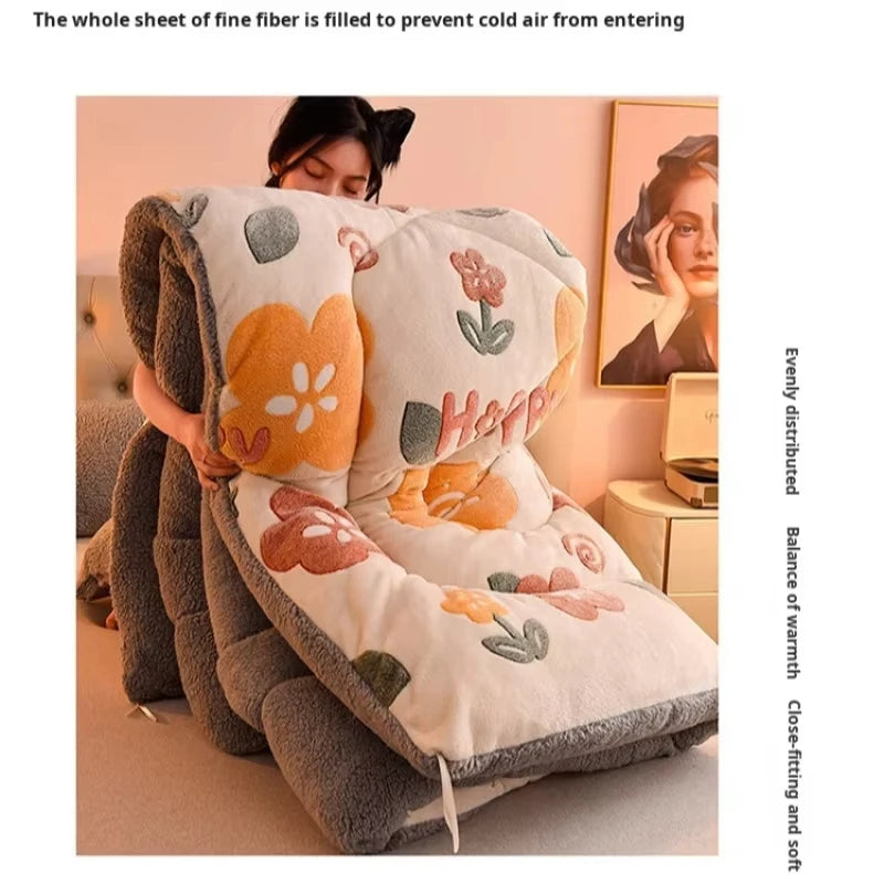 Lamb Fleece Blanket – Thick Double-Sided Velvet Warm Quilt for Winter, Single & Double Bed, Cozy Dormitory Comforter