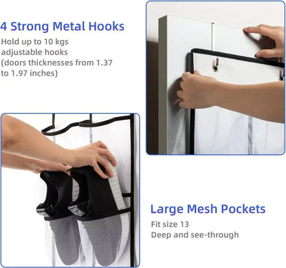 Over The Door Shoe Organizer - 14/24/40 Grid Mesh Pocket Hanging Rack for Closet Shoe Storage & Organization