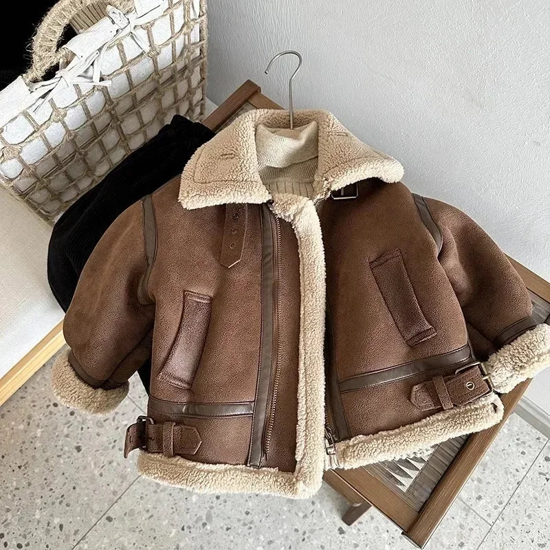 Kids Velvet Winter Jacket 2023 – Warm Fleece Zipper Coat for Boys & Girls, Korean Style Suede Outerwear