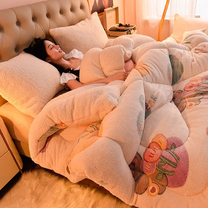 Plush Winter Lamb Velvet Quilt – Thickened Cotton, Double-Sided Warm Lamb Wool Blanket for Single & Double Beds