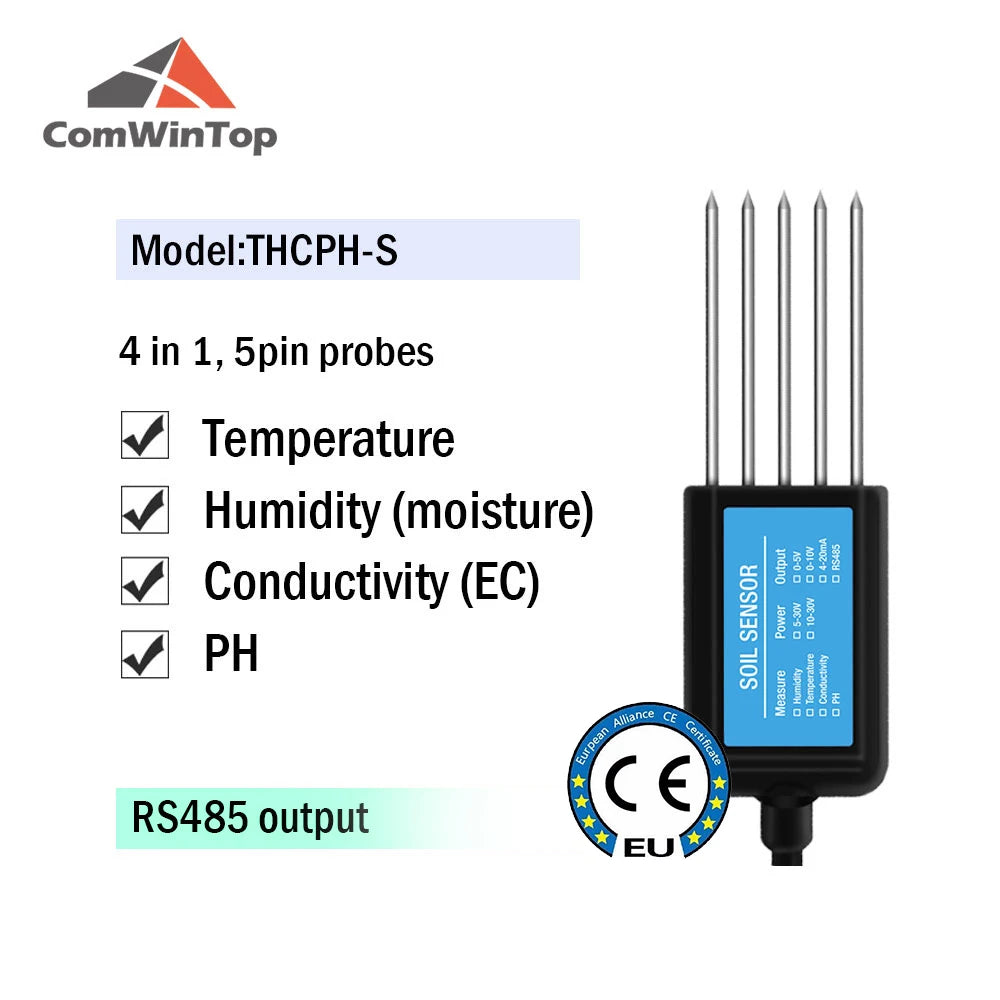 Soil Moisture, Temperature, Humidity, EC, pH & NPK Sensor - 4-20mA, 0-5V, RS485 Modbus for Accurate Soil Measurement