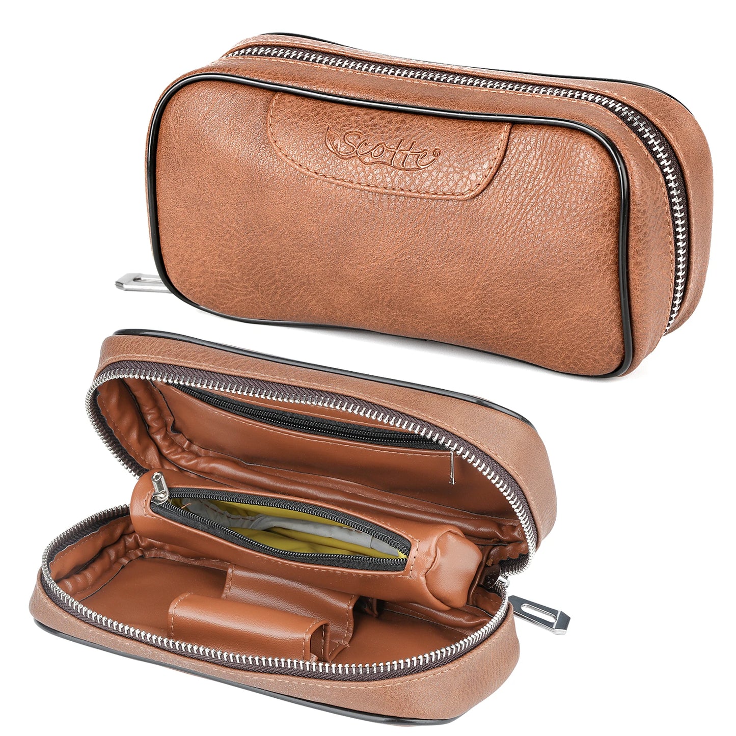 Scotte PU Leather Tobacco Pipe Bag – Portable Case for 2 Pipes with Smoking Accessories